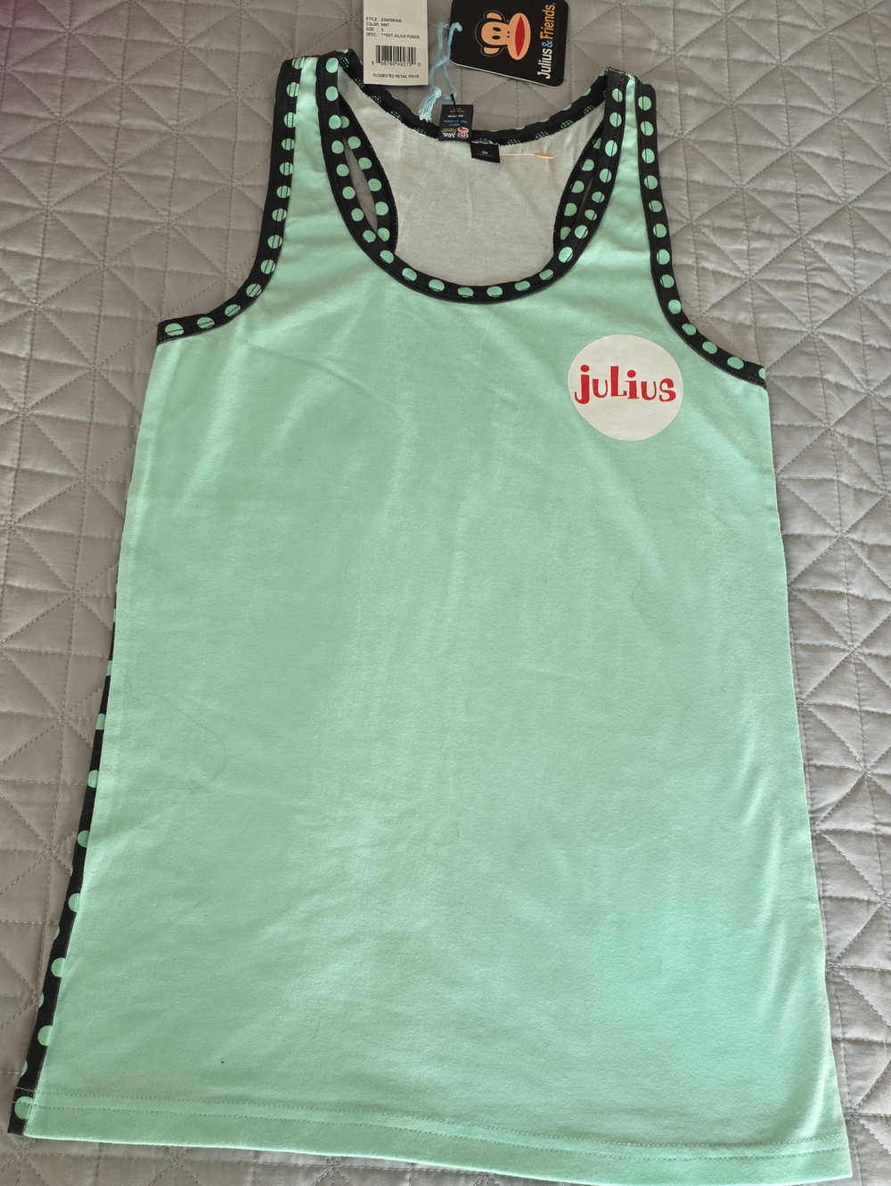 Julius Mint Green Tank Top with Black Polka-Dot Trim